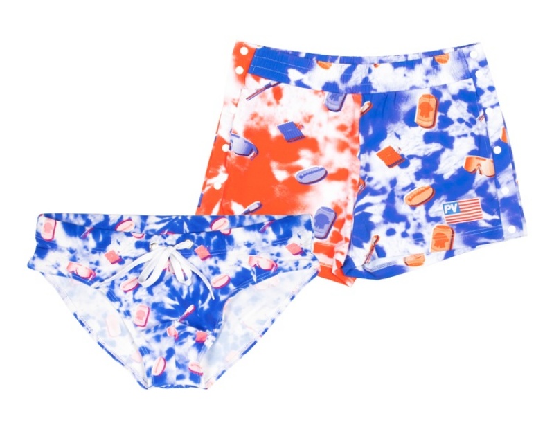 Bermudas Pit Viper Firecracker Tear-Off Package Azules Naranjas Blancos | 3594FJDOW