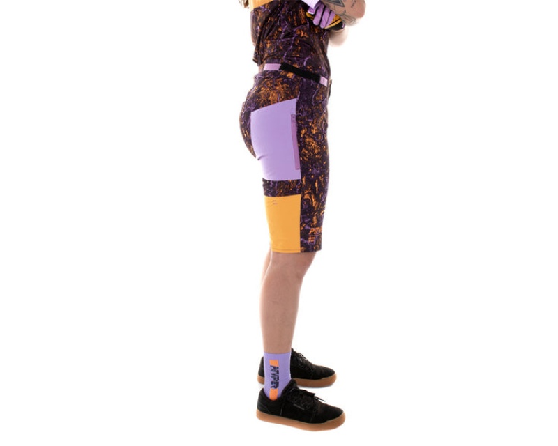 Bermudas Pit Viper High Speed Off Carretera II MTB Morados Naranjas | 6041ZMDRA