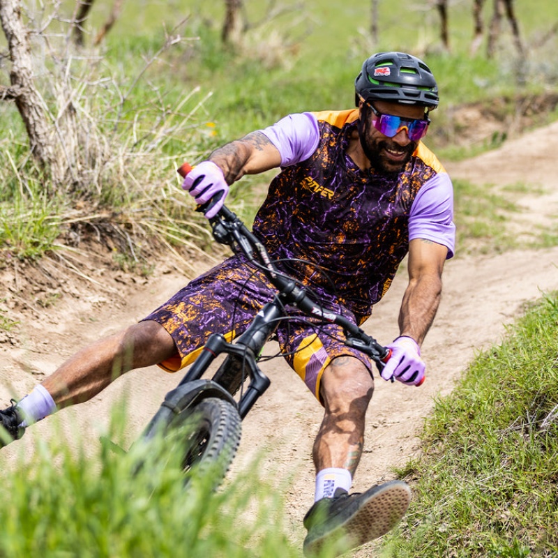 Bermudas Pit Viper High Speed Off Carretera II MTB Morados Naranjas | 6041ZMDRA