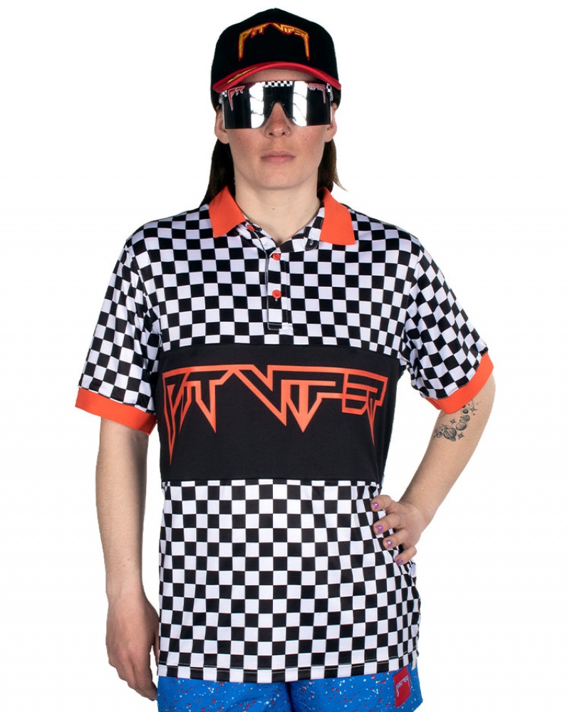 Camisa Polo Pit Viper Victory Lane Tech Blancos Negros Naranjas | 1879CVOKW